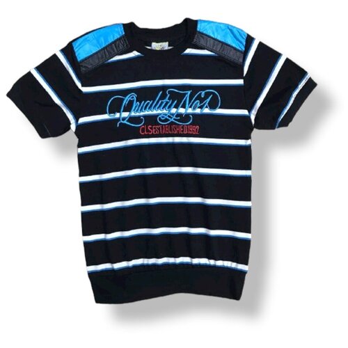 фото Футболка для мальчика из хлопка черная в полоску размер:176 (140-176) gold steel