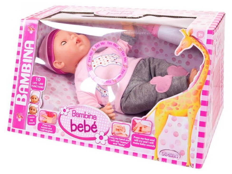 Кукла DIMIAN Bambina Bebe Пупс 40 см, с живой мимикой, со звуковыми эффектами BD308-M8