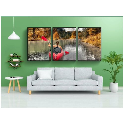 фото Набор модулных постеров для интерьера "река, каноэ, весло" 60x90 см. в тубусе, без рамки lotsprints