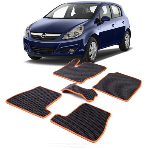 Коврики EVA ЕВА ЭВА в салон автомобиля OPEL CORSA D Опель Опел Корса Корсо Корс Д 2006-2014 г. синий кант
