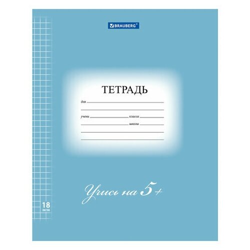 Тетрадь 18 л. BRAUBERG ЭКО 5-КА клетка обложка плотная мелованная бумага синяя, 50 шт