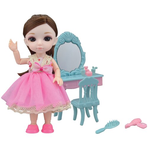 Кукла шарнирная Малышка Лили, игровой набор туалетный столик, 16 см, Funky toys, FT72011
