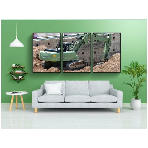 фото Набор модулных постеров для интерьера "экскаватор, машинист экскаватора, тяжелое оборудование" 60x90 см. в тубусе, без рамки lotsprints