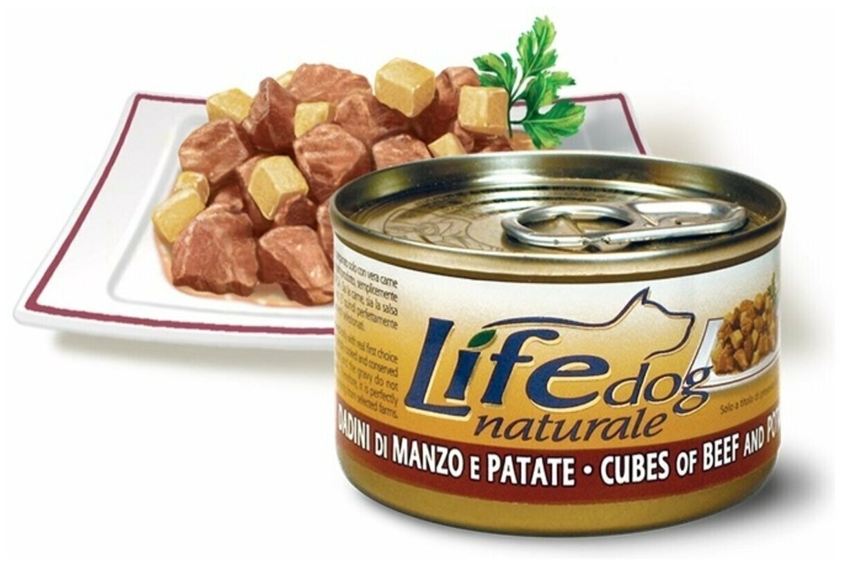 Lifedog beef vegetables Деликатес для собак ГовядинаОвощи в соусе банка 90гр 124 (2 шт)