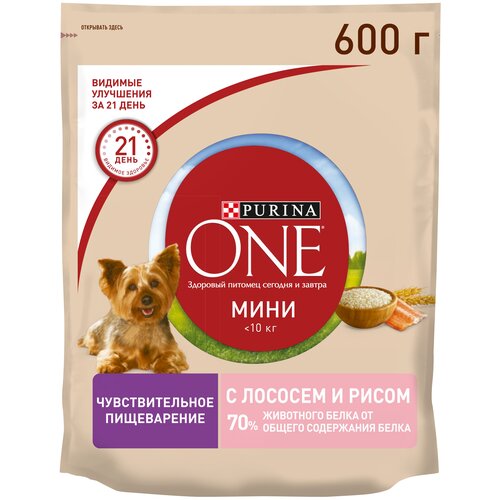 Сухой корм для собак Purina ONE Мини Чувствительная для мелких пород с лососем и рисом 600 г