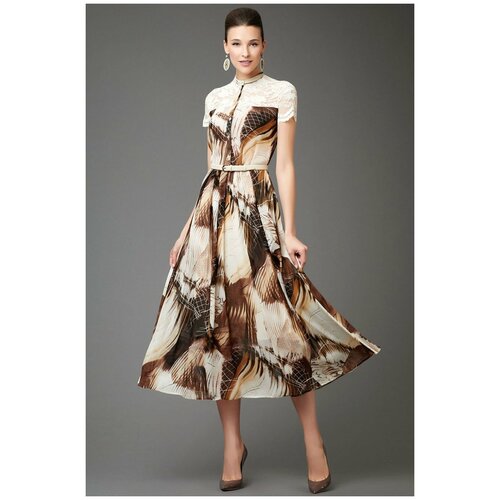 фото Платье арт-деко, вискоза, миди, размер 44, коричневый