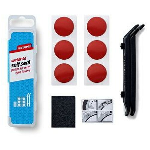 Велоаптечка Weldtite Self Seal Patch Kit with Tire Levers велоаптечка reumofands 8 латок клей шкурка 2 монтировки 32733011