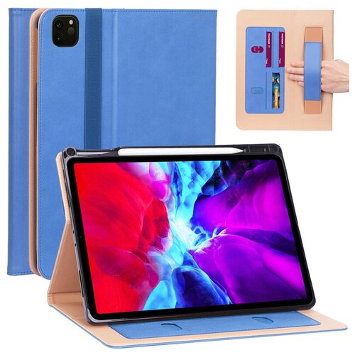 фото Чехол mypads для apple ipad pro 11.0 2020 / 2021 (mhra3 / 53) (mhwc3 /e3 /63 /93) (mhqu3 /w3 /y3) ( mxdc2 ,my2v2 ,mxe52) с визитницей и держателем для руки синий натуральная кожа prestige бизнес класса