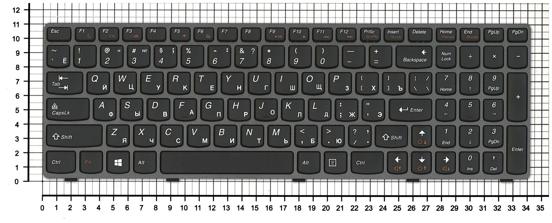 Клавиатура для ноутбука Lenovo IdeaPad G580GH черная с серой рамкой