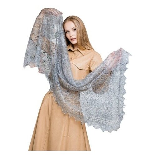 фото Платок ,150х70 см, серый русские мотивы