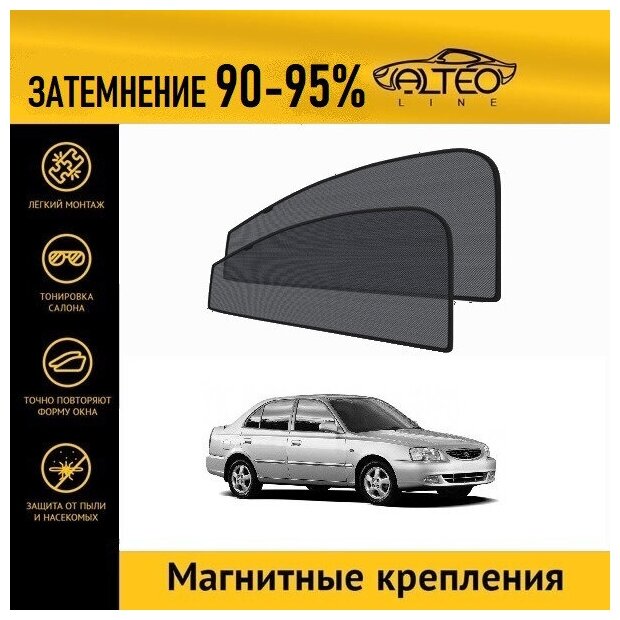 Каркасные автошторки на магнитах ALTEO PREMIUM на Hyundai Accent 2 (1999-2012) на передние двери с затемнением 90-95%