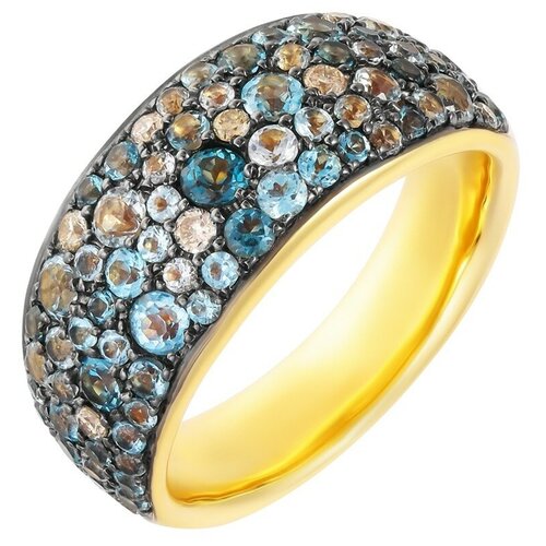 Кольцо JV, желтое золото, 585 проба, топаз, бриллиант, размер 17.75 miuz ru золотое кольцо c бриллиантами и топазом