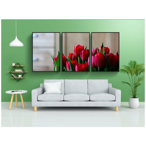 фото Набор модулных постеров для интерьера "тюльпаны, цветок, букет цветов" 60x90 см. в тубусе, без рамки lotsprints