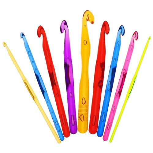 фото Набор крючков для вязания пластиковых "карамель" (9 размеров: 3, 4, 5, 6, 7, 8, 9, 10, 12) россия