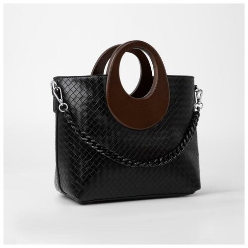 фото Сумка-тоут, отдел на молнии, наружный карман, длинный ремень, цвет чёрный yandex market