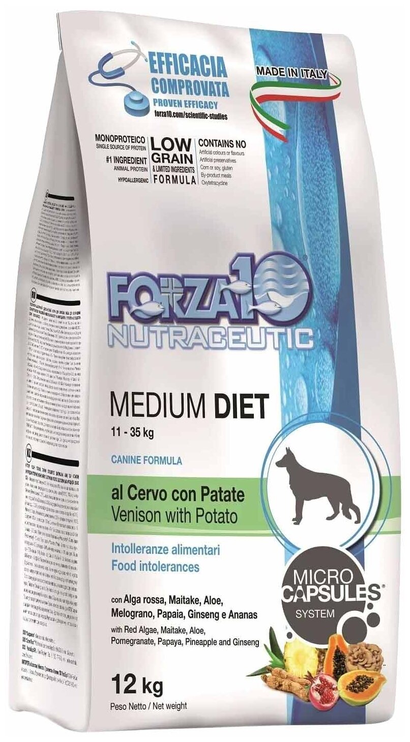 Сухой корм для собак Forza10 Diet Medium при чувствительном пищеварении гипоаллергенный оленина с картофелем (для средних пород)