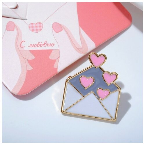 Брошь Любовное письмо цвет бело-розовый в золоте 27900₽