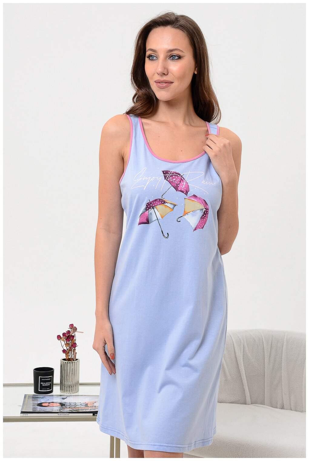 Женская ночная сорочка в цвете лаванда, размер 52 - фотография № 8
