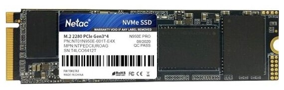 SSD диск Netac M.2 (2280) N950E Pro 1.0 Tb PCIe NVMe 3.0 x4 3D NAND NT01N950E-001T-E4X