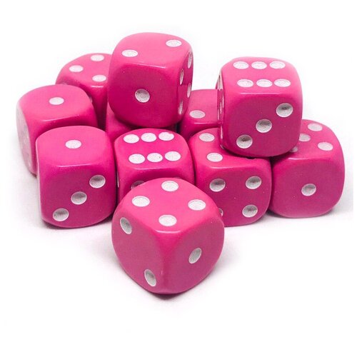 набор игральных кубиков простые d6 16мм 12 шт цвет фиолетово белый Набор кубиков Простые D6 – 16 мм (12 шт розово-белый)