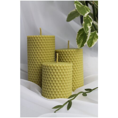 Свеча из вощины фисташковая, набор 3 шт. / 11 см х 5 см, 8 см х 5 см, 6 см х 5 см