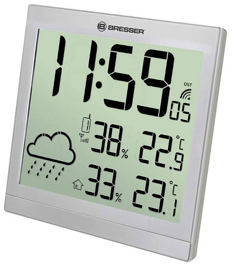 Метеостанция (настенные часы) Bresser TemeoTrend JC LCD с радиоуправлением, серебристая 73269 - фотография № 1