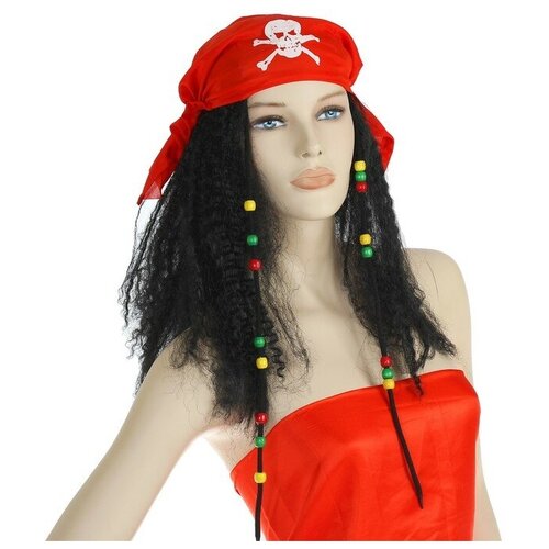 Парик карнавальный Пиратка с косичками в бандане парик с тонкими косичками и бусинами цвет черный