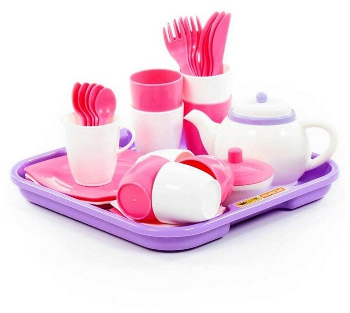 Набор детской посуды "Алиса" с подносом на 4 персоны Полесье - фото №2