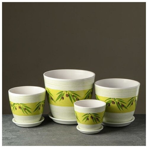 фото Набор кашпо "роспись бутон" аттика, 4 предмета 1 / 2 / 3,8 / 5,4 л