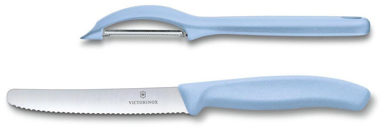 Набор из 2-х кухонных ножей VICTORINOX Swiss Classic Trend Colors: нож с лезвием 11 см овощечистка в картонной коробке голубой 6.7116.21L22