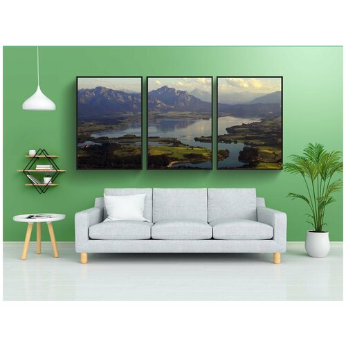 фото Набор модулных постеров для интерьера "lake forggensee, с высоты птичьего полета, летом" 60x90 см. в тубусе, без рамки lotsprints