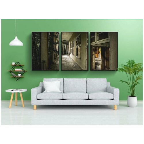 фото Набор модулных постеров для интерьера "потерянное место, ужастик, заброшенное здание" 60x90 см. в тубусе, без рамки lotsprints