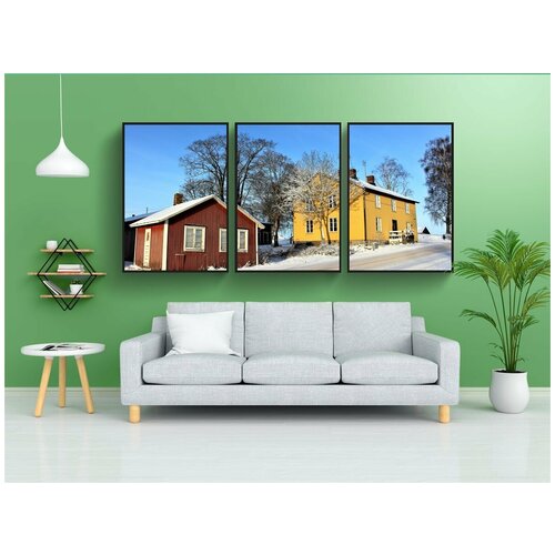 фото Набор модулных постеров для интерьера "дом, зима, снег" 60x90 см. в тубусе, без рамки lotsprints