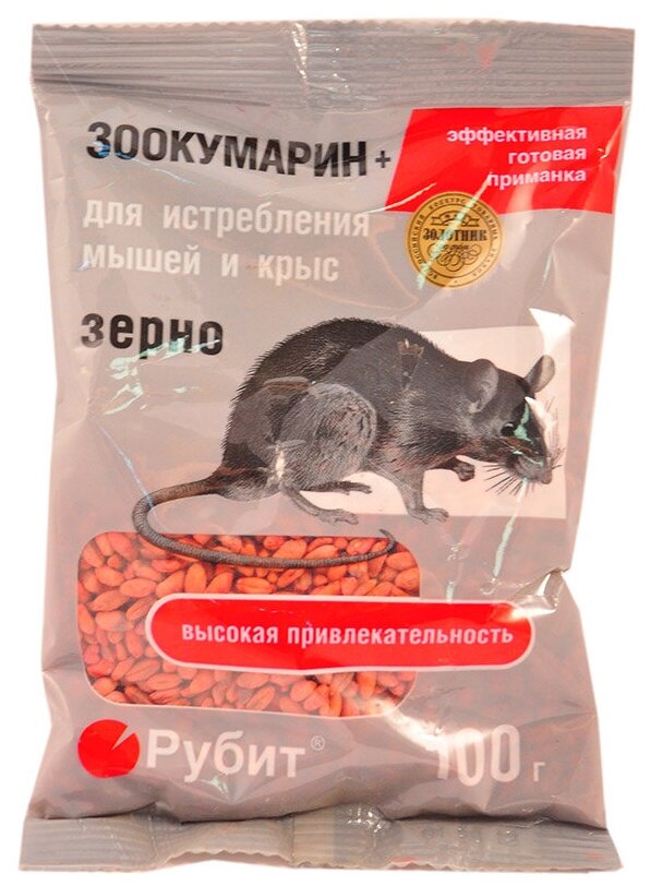 Зерновая приманка "Rubit" Зоокумарин+, от крыс и мышей, 100 г - фотография № 1