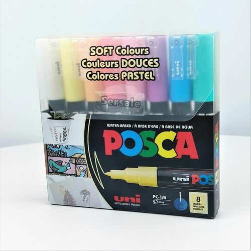 Набор маркеров POSCA PC-1M 8 цветов, мягкие цвета Pastel, толщина 0.7 мм