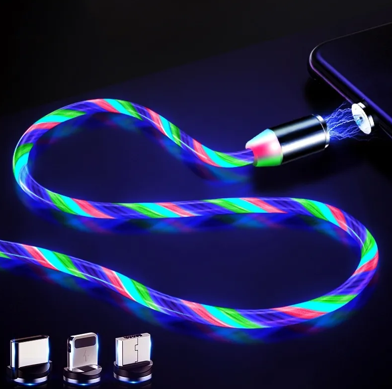 Магнитный светящиеся кабель 3в1/Lighting-Type C-Micro USB