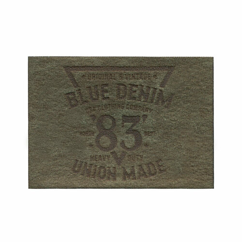 фото Термоаппликатия ярлык 48*70мм 'blue denim 83', искусственная кожа (замша), оливковый, 1 шт (упак), prym