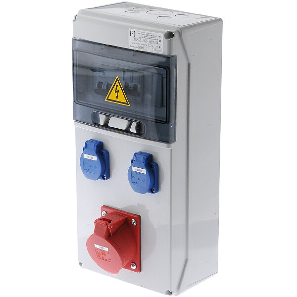 фото Щит ЩР0-3136-3-44УХЛ4 32А переносной IP44 с роз-ми 2шт. х220В-16А 1шт. х380В-32А