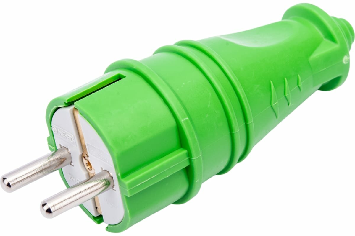 фото Штепсельная прямая вилка NE-AD с заземлением 16А евро зеленый (каучук) (30/300) 4501