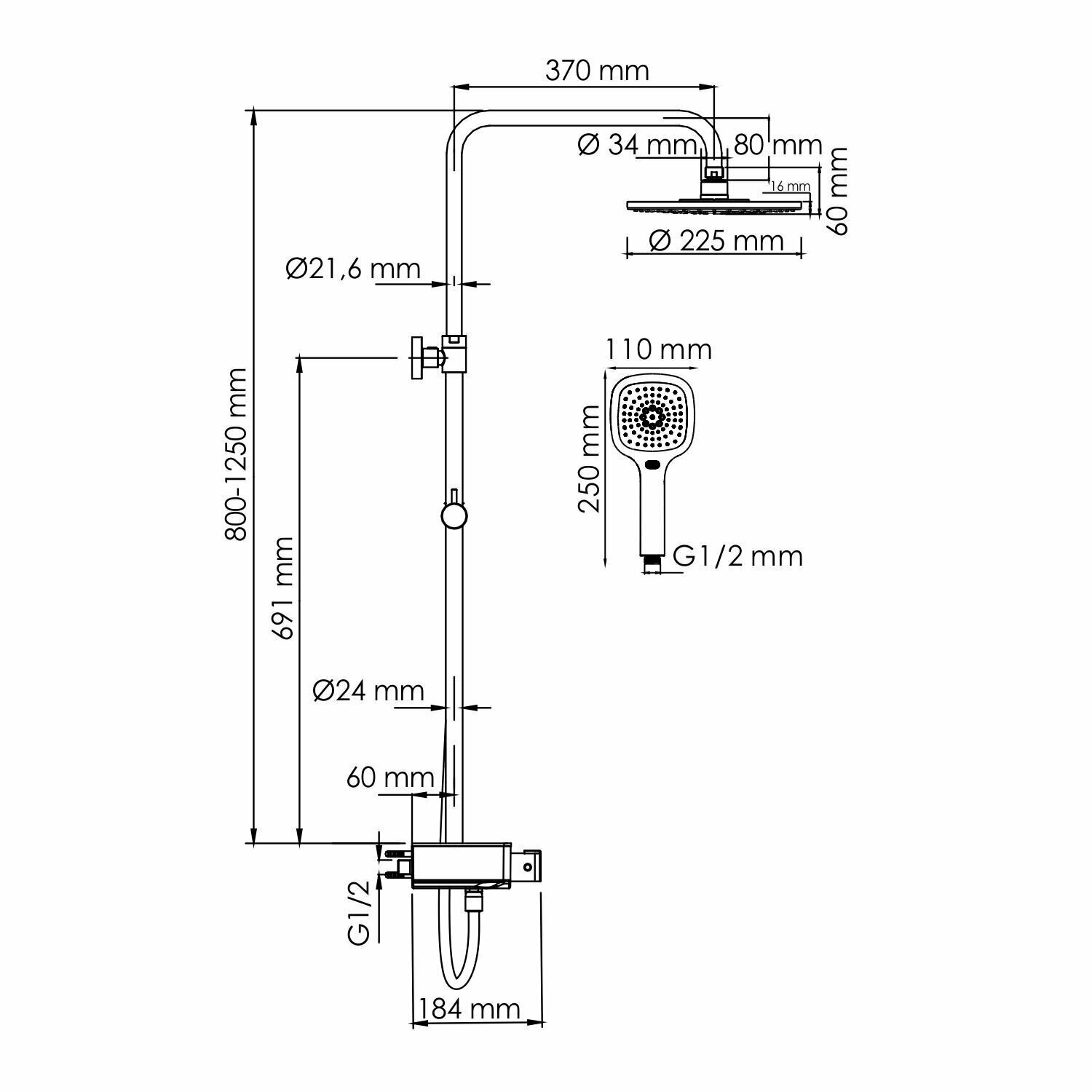 Душевой комплект с термостатическим смесителем, хром, WasserKRAFT A113.067.065.CH Thermo - фотография № 2