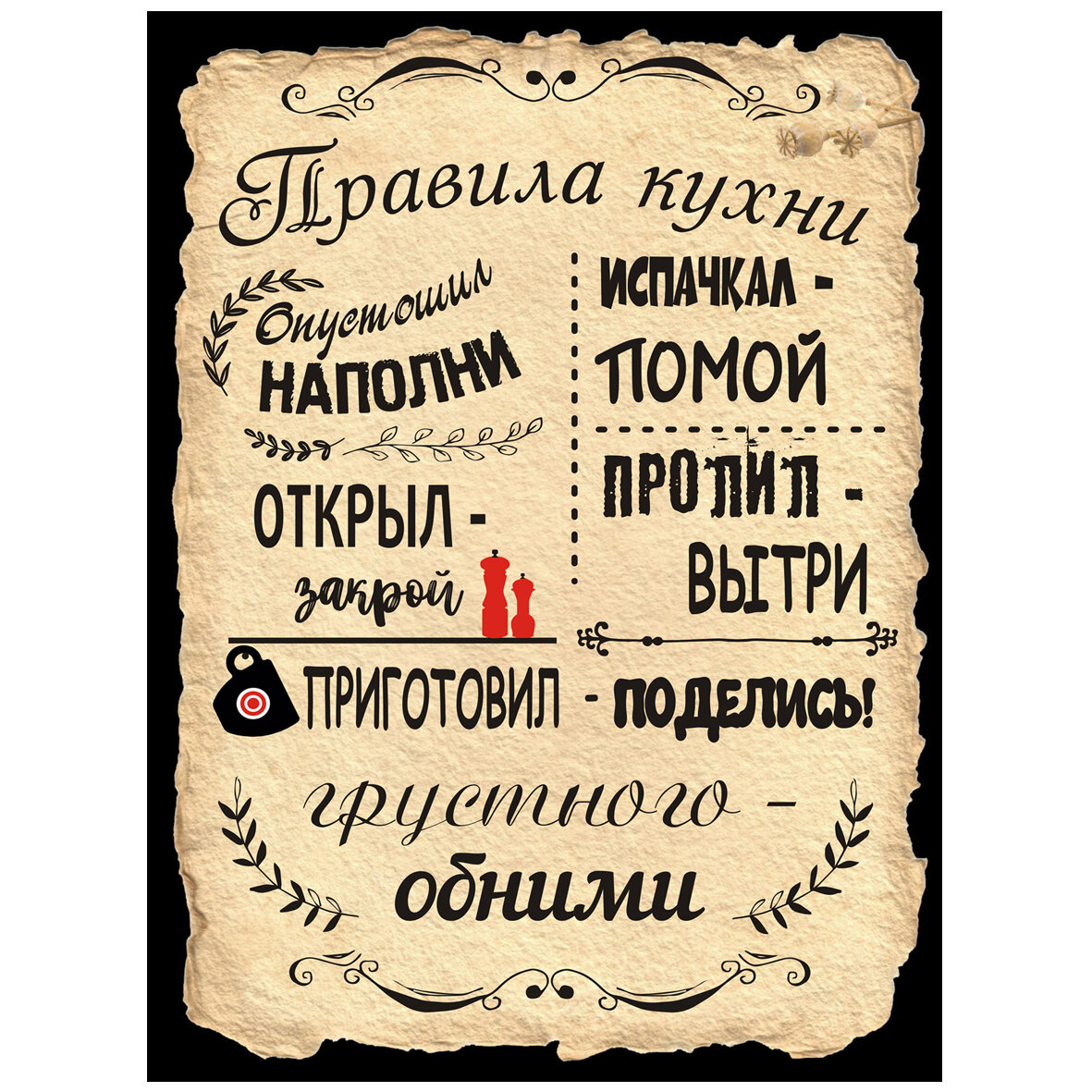 Большой магнит на холодильник "Правила кухни" /подарок для девушки/ украшение интерьера кухни/ 15х20 см