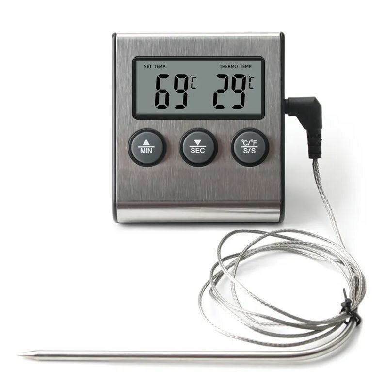 Термометр кухонный цифровой с таймером и щупом. Кулинарный термометр для мяса BBQ
