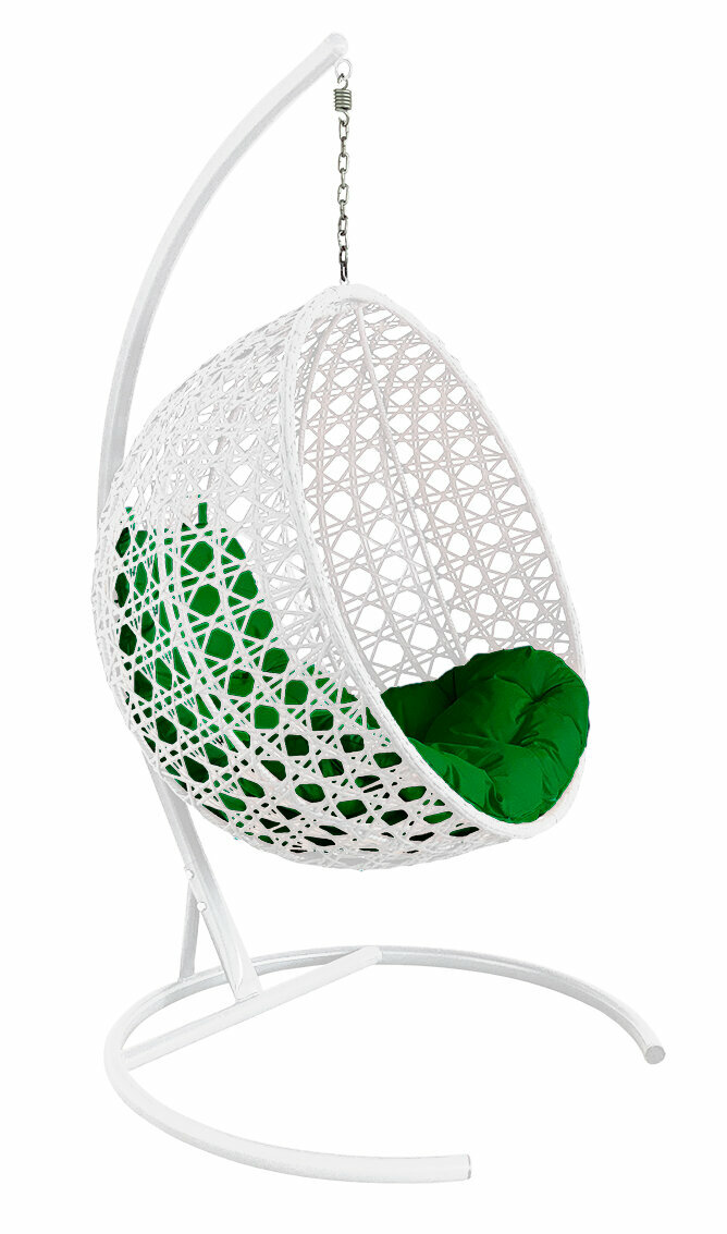 Подвесное кресло кокон"круглый"люкс ротанг цвет: белый ; подушка: зеленый