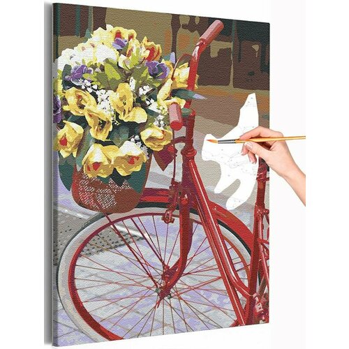венецианская прогулка раскраска картина по номерам на холсте Велосипед и букет цветов / Прогулка Раскраска картина по номерам на холсте 40х60