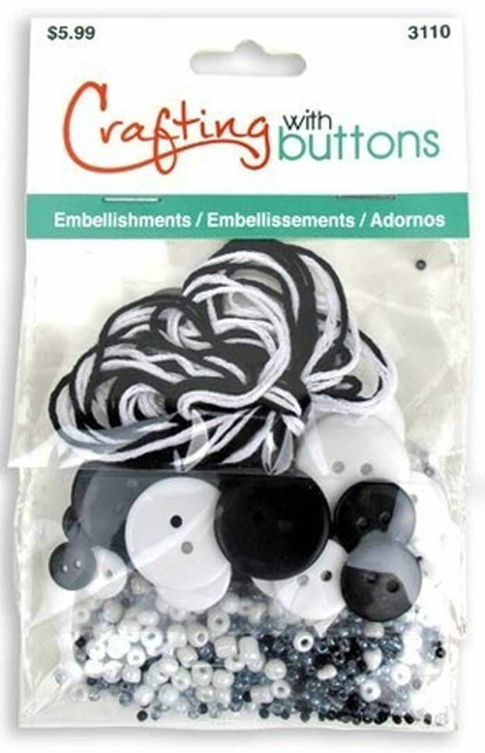 Набор для вышивания с пуговицами - Embellishments Classic, черно-белый, 1 упаковка