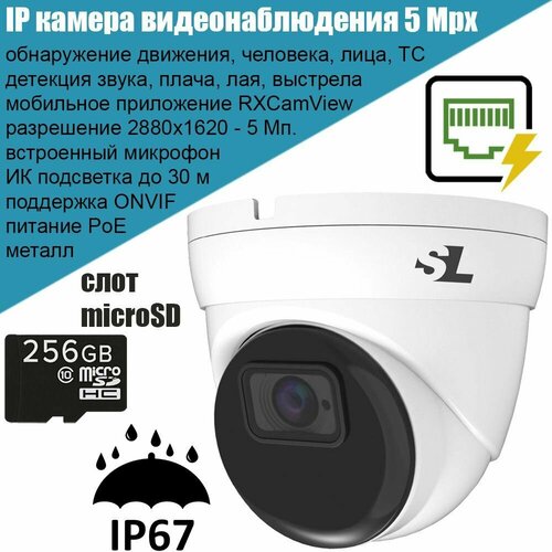 IP камера видеонаблюдения 5 Mpx с микрофоном и аналитикой SL-K0528R IP PRO AI, слот microSD, поддержка ONVIF, P2P, PoE