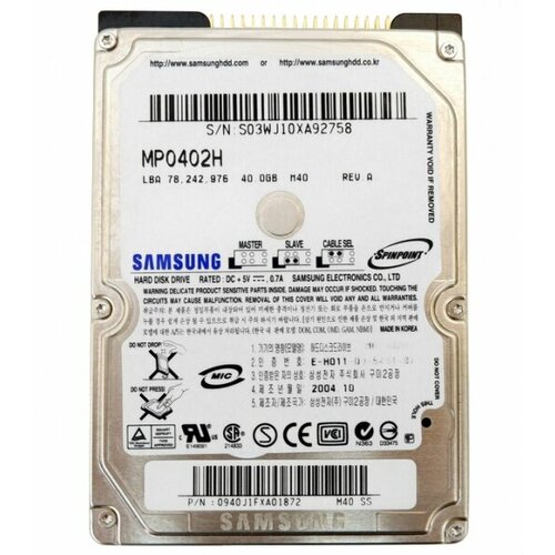 Жесткий диск Samsung MP0402H 40Gb 5400 IDE 25 HDD 701000₽