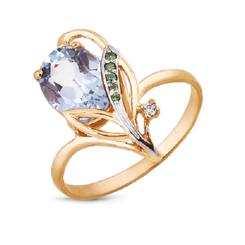 позолоченное кольцо с топазом Кольцо ForMyGirl, топаз синтетический, размер 17, голубой