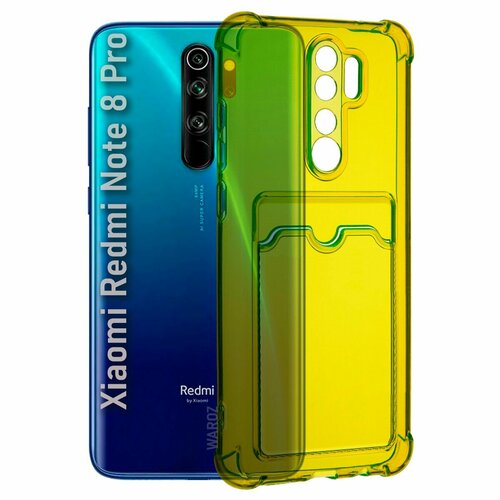 Чехол для смартфона силиконовый на XIAOMI Redmi Note 8 Pro противоударный с защитой камеры, бампер с усиленными углами для смартфона Ксяоми Редми Нот 8 про с карманом для карт прозрачный желтый противоударный силиконовый чехол для xiaomi redmi note 8 с усиленными углами