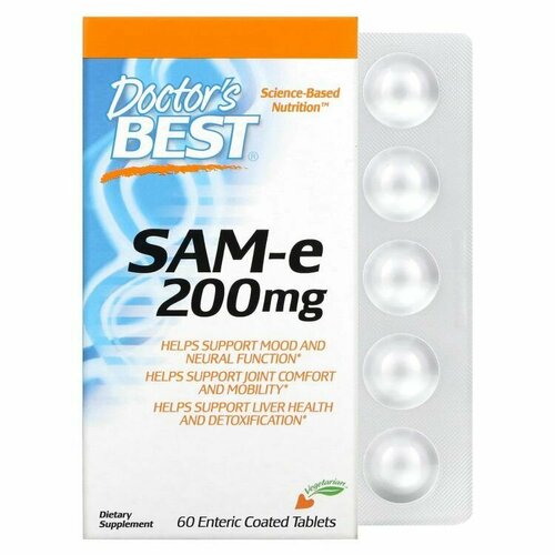 Doctor's Best, SAM-e, 200 мг, поддержка нервной системы, 60 таблеток